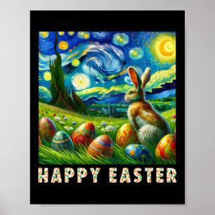Happy Easter Van Gogh stijl konijn en eieren Poster