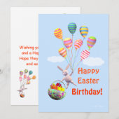 Happy Easter Verjaardag Bunny en Ballonnen Flat Feestdagenkaart (Voorkant / Achterkant)