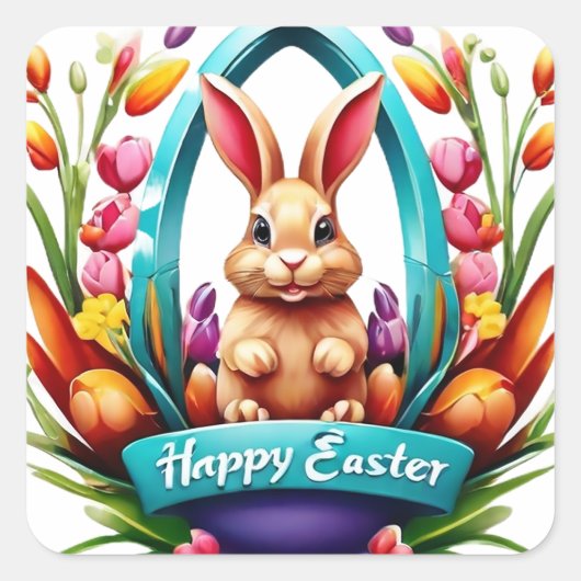 Happy Easter Vierkante Sticker (Voorkant)