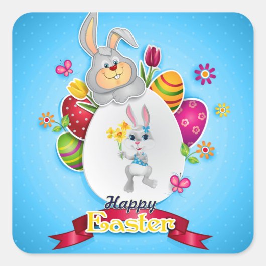Happy Easter Vierkante Sticker (Voorkant)