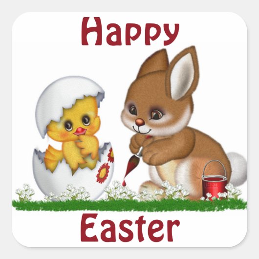 Happy Easter Vierkante Sticker (Voorkant)