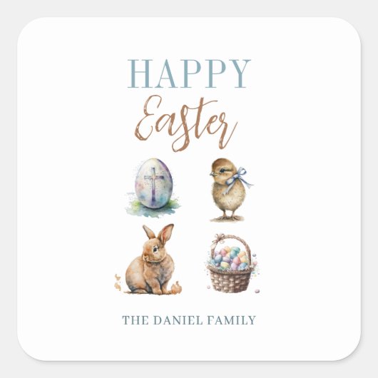 Happy Easter Vierkante Sticker (Voorkant)