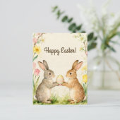 Happy Easter Vintage Bunnies with Egg Briefkaart (Staand voorkant)