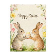 Happy Easter Vintage Bunnies with Egg