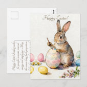 Happy Easter Vintage Bunny Painting an Egg Briefkaart (Voorkant / Achterkant)