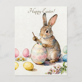 Happy Easter Vintage Bunny Painting an Egg Briefkaart