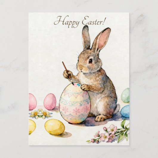 Happy Easter Vintage Bunny Painting an Egg Briefkaart (Voorkant)