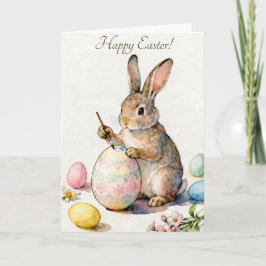 Happy Easter Vintage Bunny Painting an Egg Kaart