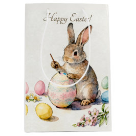 Happy Easter Vintage Bunny Painting an Egg Medium Cadeauzakje
