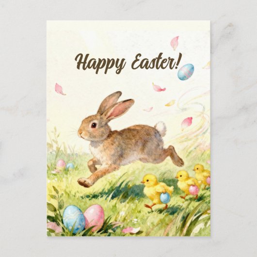 Happy Easter Vintage Bunny Spring Illustration Briefkaart (Voorkant)