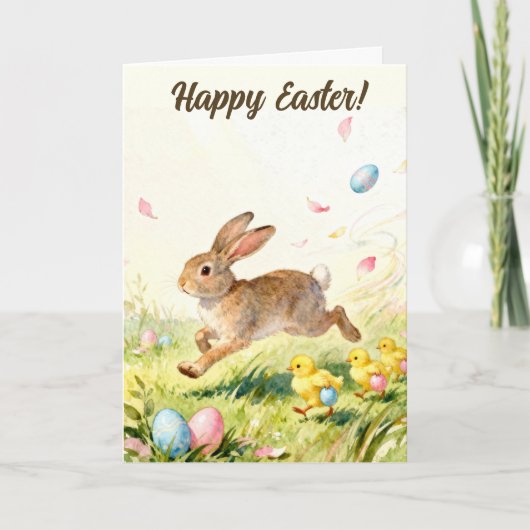 Happy Easter Vintage Bunny Spring Illustration Kaart (Voorkant)