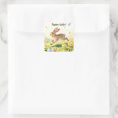 Happy Easter Vintage Bunny Spring Illustration Vierkante Sticker (Tas)