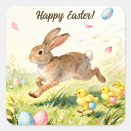 Happy Easter Vintage Bunny Spring Illustration Vierkante Sticker