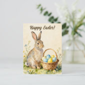 Happy Easter Vintage Bunny with Egg Basket Briefkaart (Staand voorkant)
