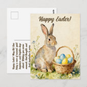 Happy Easter Vintage Bunny with Egg Basket Briefkaart (Voorkant / Achterkant)