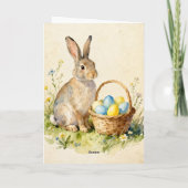 Happy Easter Vintage Bunny with Egg Basket Kaart (Achterkant)