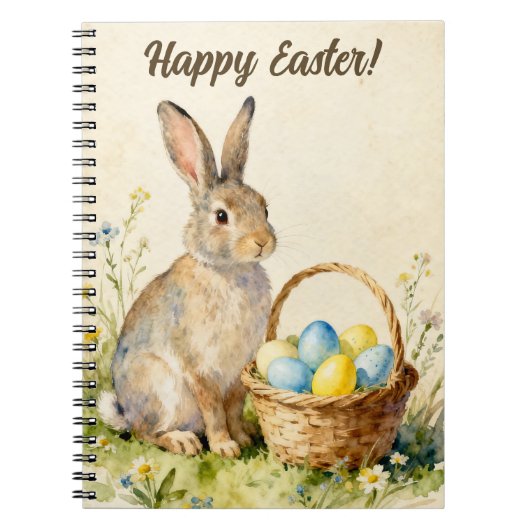 Happy Easter Vintage Bunny with Egg Basket Notitieboek (Voorkant)