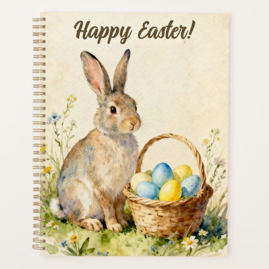 Happy Easter Vintage Bunny with Egg Basket Planner (Voorkant)