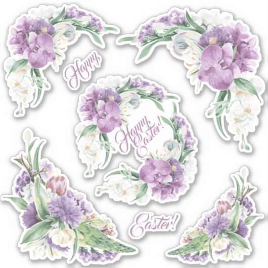 Happy Easter Violet Florals Sticker (Voorkant)
