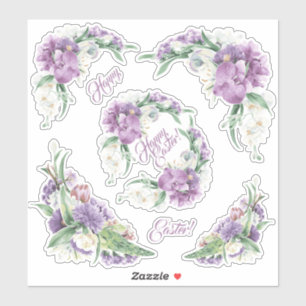 Happy Easter Violet Florals Sticker