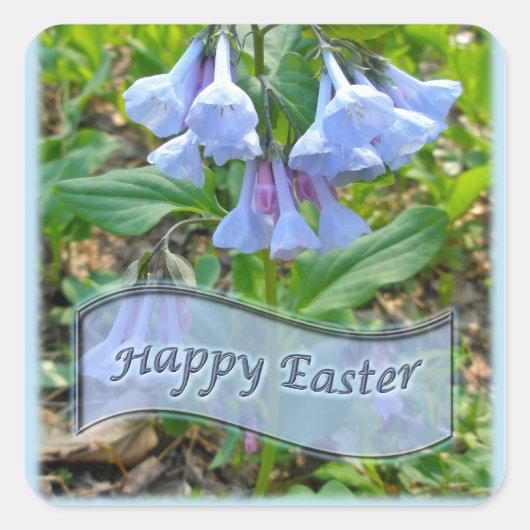 Happy Easter Virginia Bluebells Vierkante Sticker (Voorkant)