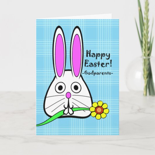 Happy Easter voor godouders, Cute Rabbit Flower Feestdagen Kaart (Voorkant)