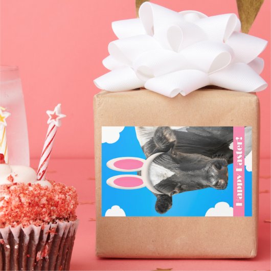 Happy Easter voor iedereen grappige Koe in Bunny E Rechthoekige Sticker (Feest)