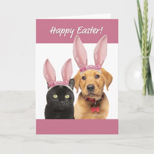 Happy Easter voor iedereen Kat en Hond in Bunny Ea Feestdagen Kaart (Voorkant)