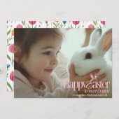 Happy Easter voor iedereen Roze tekst Custom Easte Feestdagenkaart (Voorkant / Achterkant)