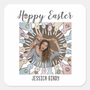 Happy Easter vriend, ooster bunny mama en baby fot Vierkante Sticker