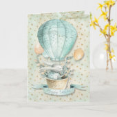 Happy Easter. Watercolor Air Balloon and Bunny Kaart (Gele Bloem)