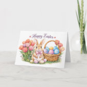 Happy Easter Watercolor Bunny Card | Tulips  Kaart (Voorkant)