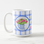 Happy Easter Watercolor Tulips Blue Check Koffiemok (Links)