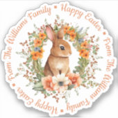Happy Easter waterverf Bloemen Leuk Konijntje sina Sticker (Voorkant)