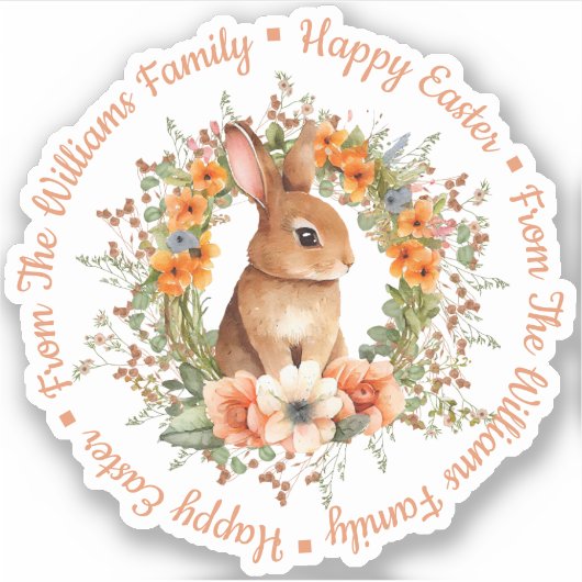 Happy Easter waterverf Bloemen Leuk Konijntje sina Sticker (Voorkant)