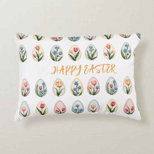 Happy Easter Waterverf Bloemeneieren Accent Kussen (Voorkant)