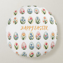 Happy Easter Waterverf Bloemeneieren Rond Kussen