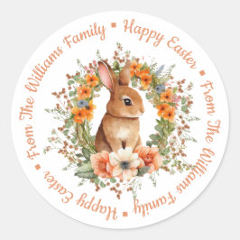 Happy Easter waterverf bloemenkonijn sinaasappel s Ronde Sticker