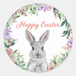 Happy Easter waterverf Bunny Botanische krans Ronde Sticker