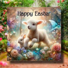Happy Easter Waterverf Bunny Lamb Christelijk Feestdagenkaart