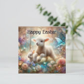 Happy Easter Waterverf Bunny Lamb Christelijk Feestdagenkaart (Staand voorkant)
