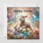 Happy Easter Waterverf Bunny Lamb Christelijk Feestdagenkaart (Voorkant)