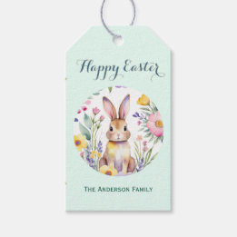 Happy Easter Waterverf Bunny Mint Green Cadeaulabel