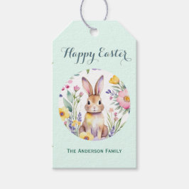 Happy Easter Waterverf Bunny Mint Green Cadeaulabel
