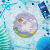 Happy Easter Waterverf Bunny Rabbit Eggs Basket Papieren Bordje (Feest)