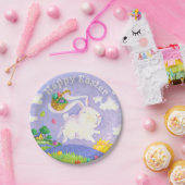 Happy Easter Waterverf Bunny Rabbit Eggs Basket Papieren Bordje (Feest)