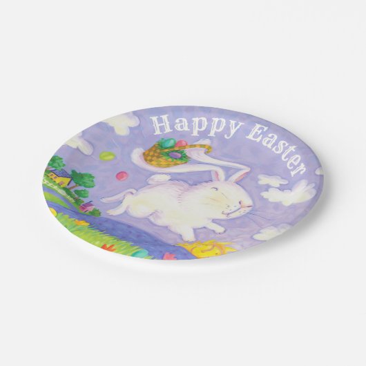 Happy Easter Waterverf Bunny Rabbit Eggs Basket Papieren Bordje (Gekanteld)