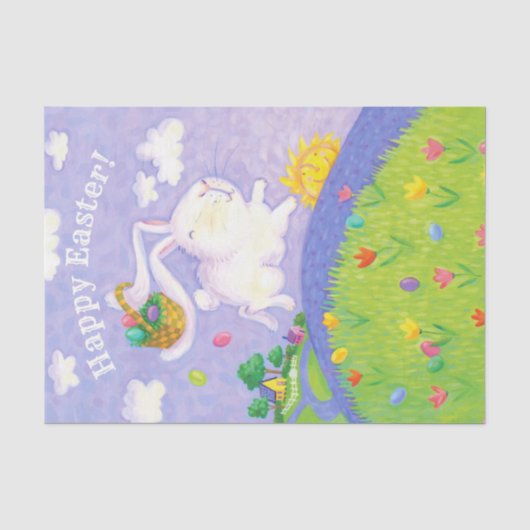 Happy Easter Waterverf Bunny Rabbit Eggs Basket Tissuepapier (Voorkant)