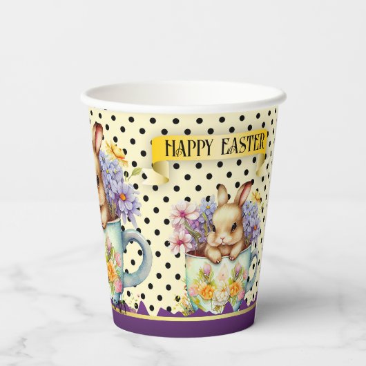 Happy Easter Waterverf Bunny Retro Papieren Bekers (Achterkant)