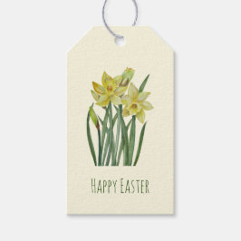 Happy Easter Waterverf Daffodils Illustratie Cadeaulabel